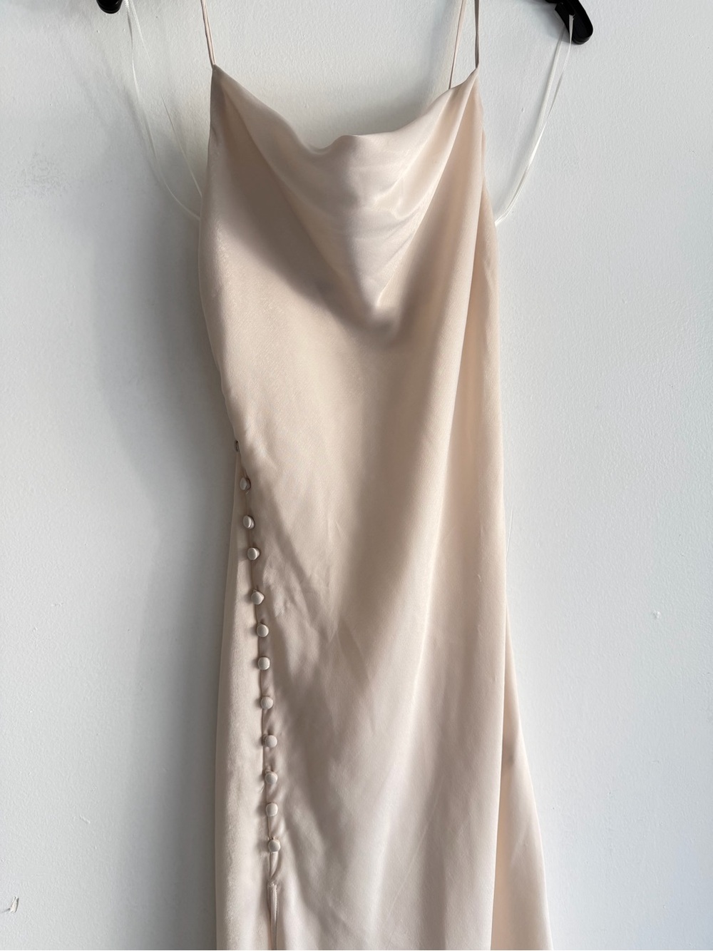 ZARA Cream Cowl Neck Satin-Effect Buttoned Slip Midi Dress Small 8604 - Picture 7 of 13